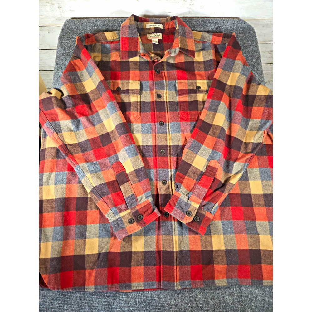 L.L.Bean Chamois Cloth Shirt Mens 2XL Plaid Heavyweight Flannel 277981